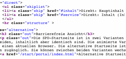 SPD Webseite Ausschnitt Quellcode