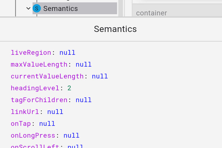 Screenshot Flutter Widget-Tree Semantik